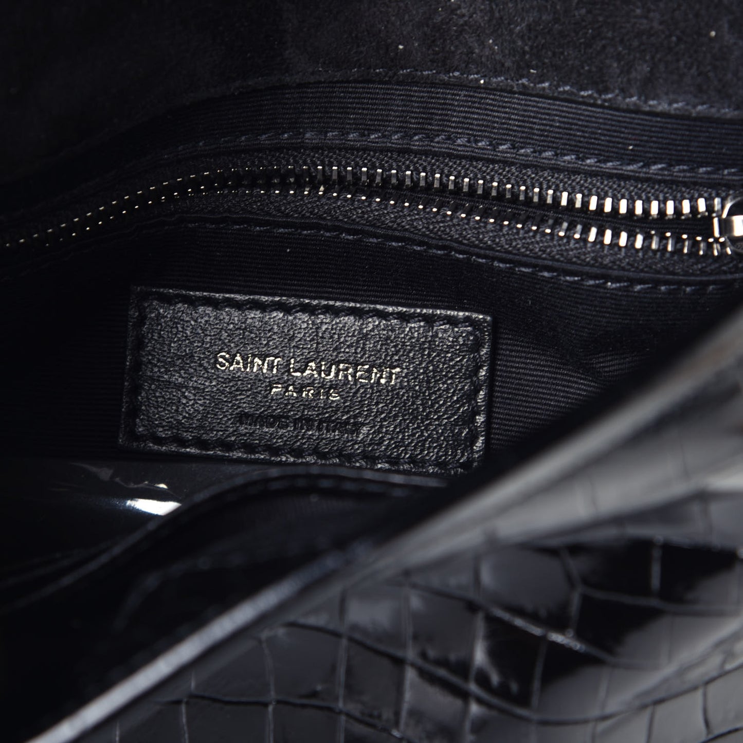 Crocodile Embossed Lambskin Matelasse Monogram Niki Chain Wallet Black