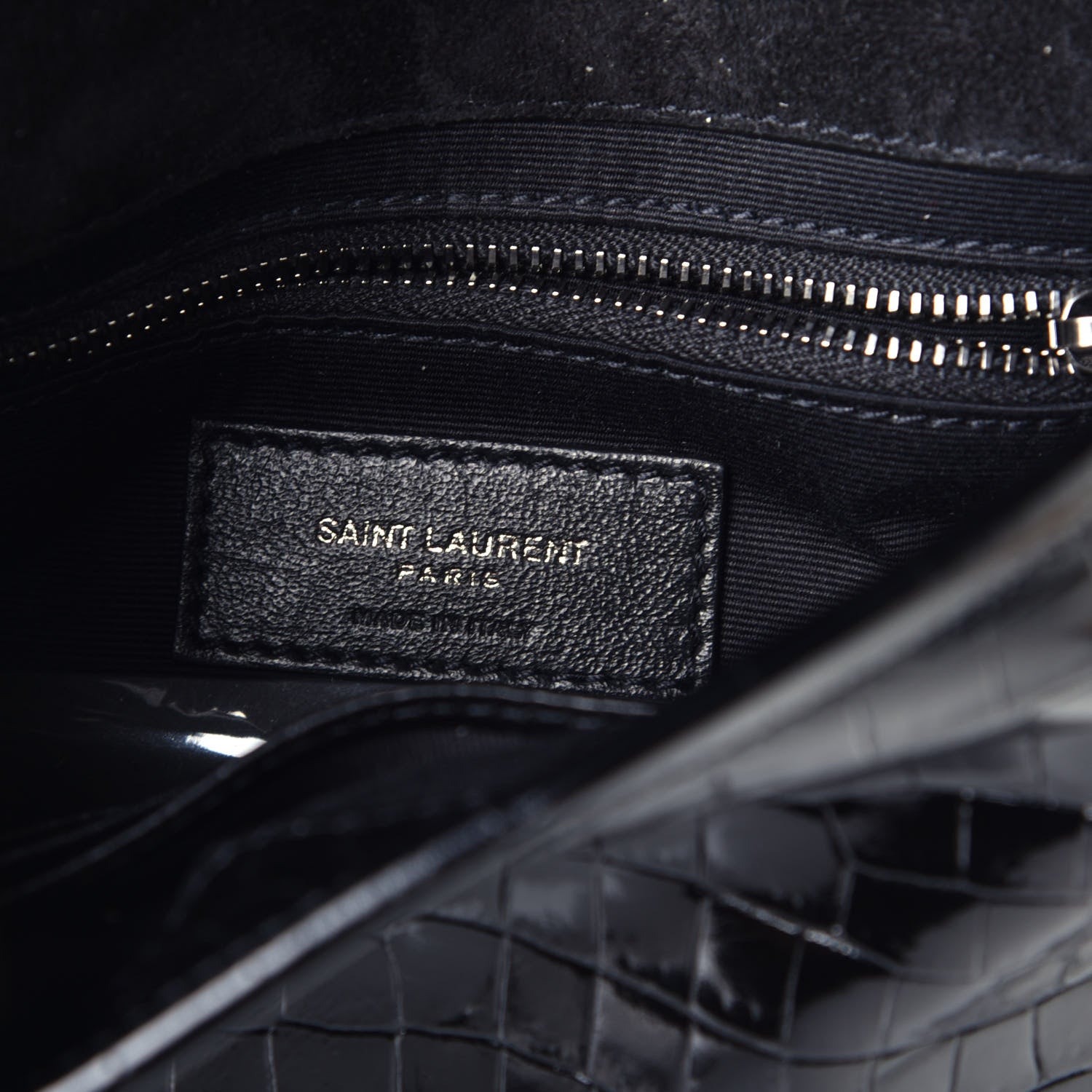 Saint Laurent Crocodile Embossed Lambskin Matelasse Monogram Niki Chain Wallet Black 6 of 9