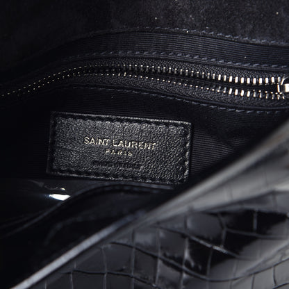 Saint Laurent Crocodile Embossed Lambskin Matelasse Monogram Niki Chain Wallet Black 6 of 9