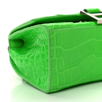 Balenciaga Shiny Calfskin Crocodile Embossed Hourglass Top Handle Bag XS Fluo Green 10 of 12