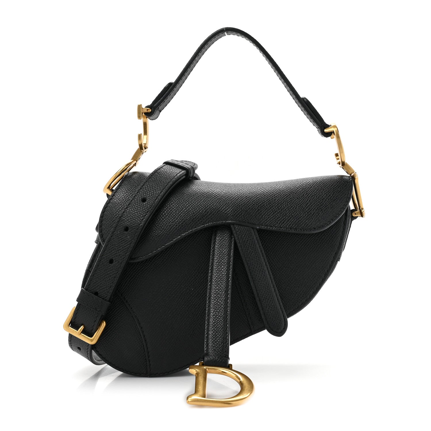 Christian Dior Grained Calfskin Mini Saddle Bag With Strap Black 1 of 12