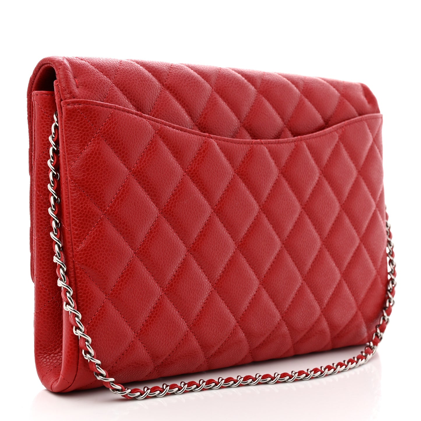 Caviar Quilted Clutch With Chain Flap Red