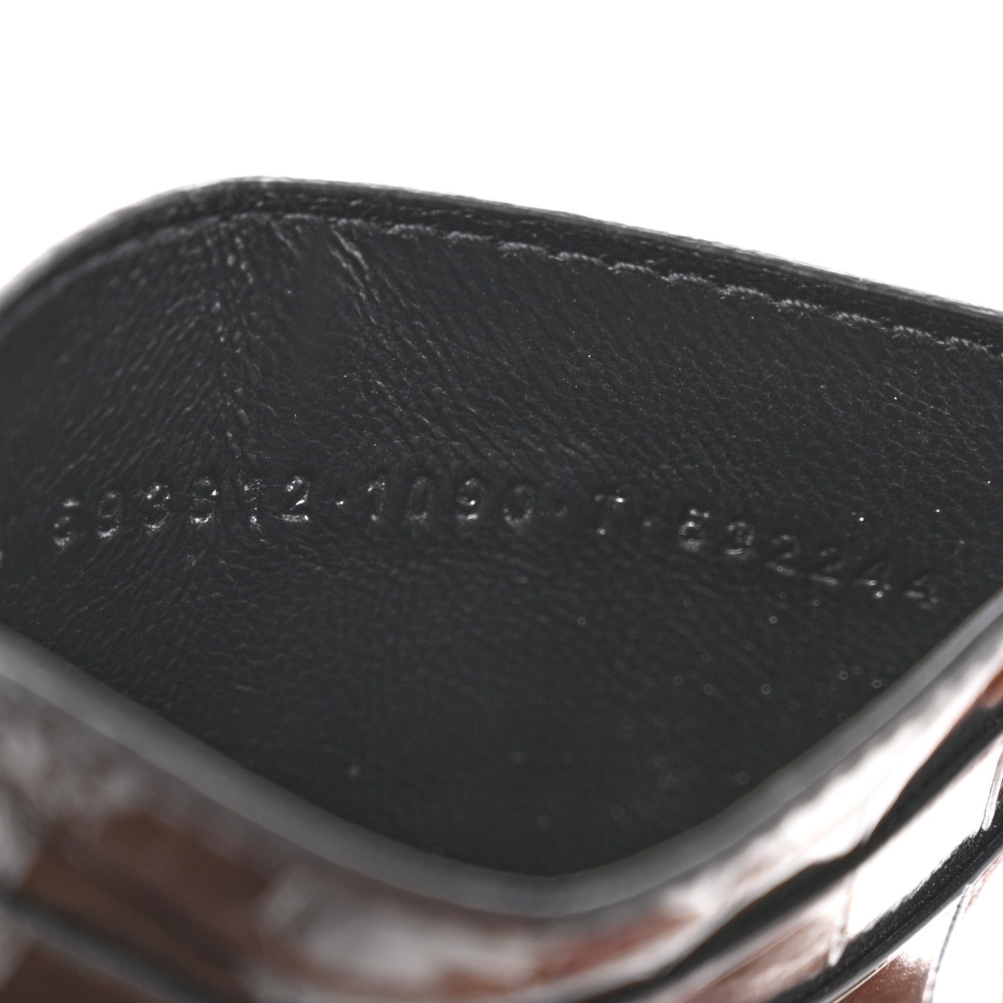 Shiny Calfskin Logo Crocodile Embossed Cash Rounded Card Holder Black White
