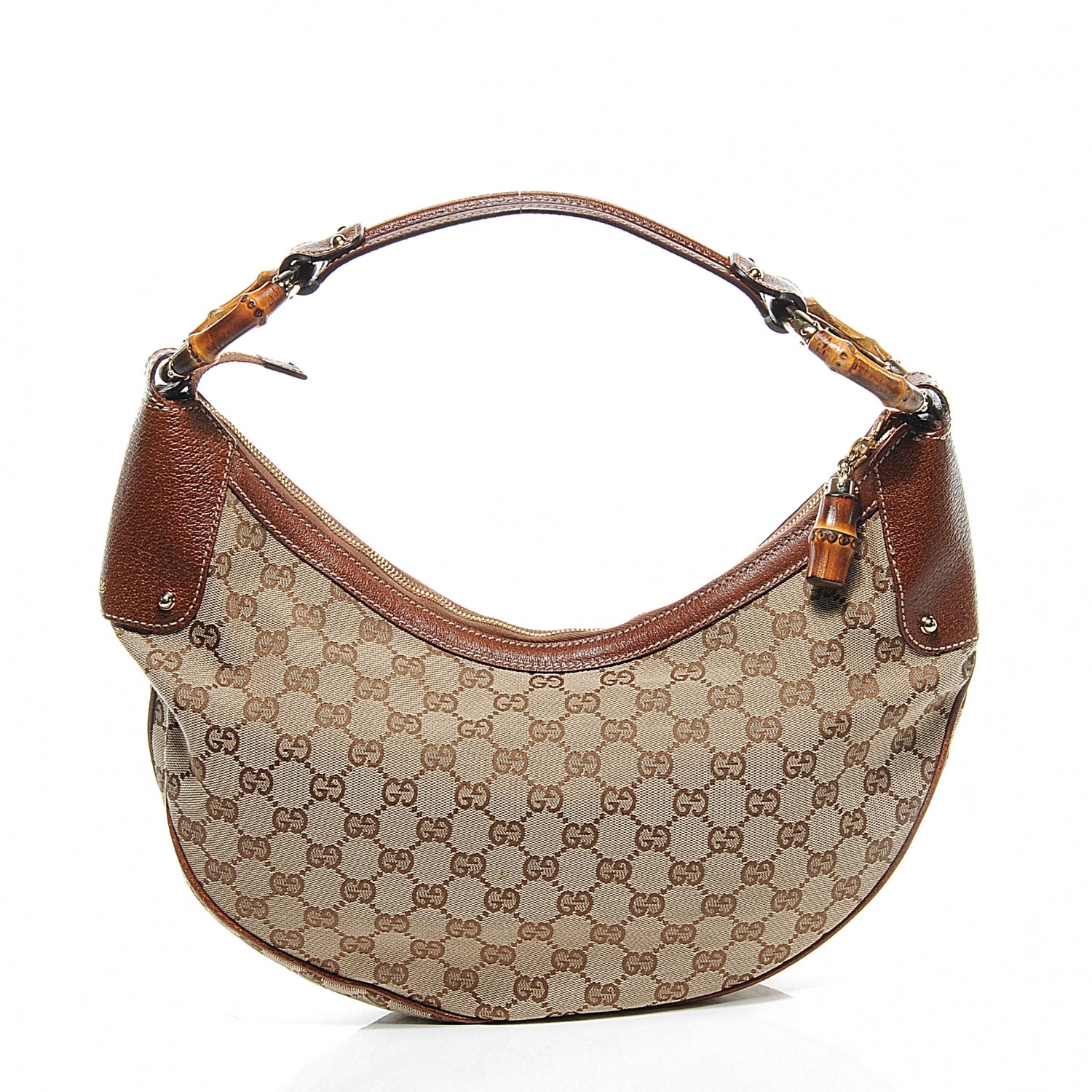 Gucci Monogram Web Bamboo Ring Hobo Brown 1 of 9