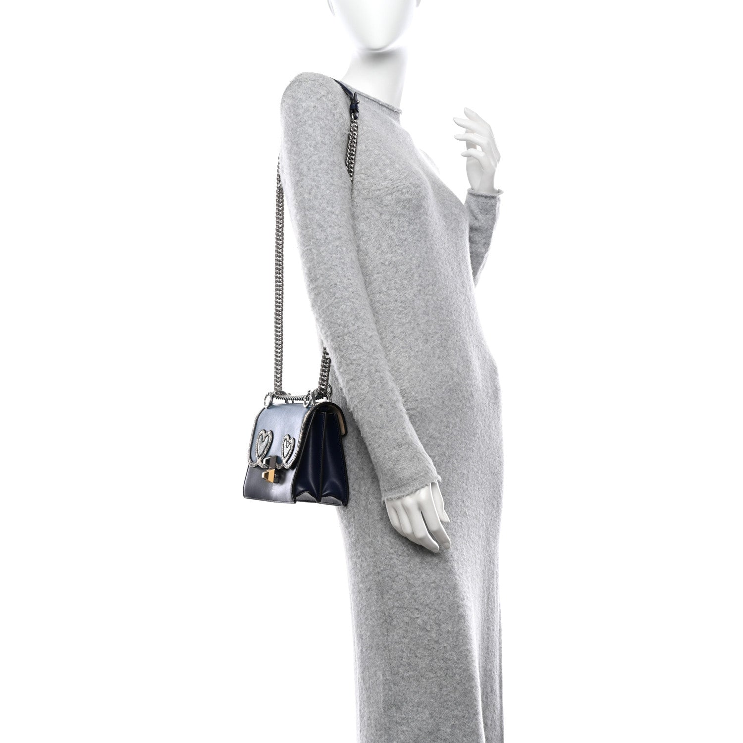 Fendi Snakeskin Vitello Liberty Elaphe Open Your Heart Small Kan I Shoulder Bag Blue Berry Balena Natural 2 of 10