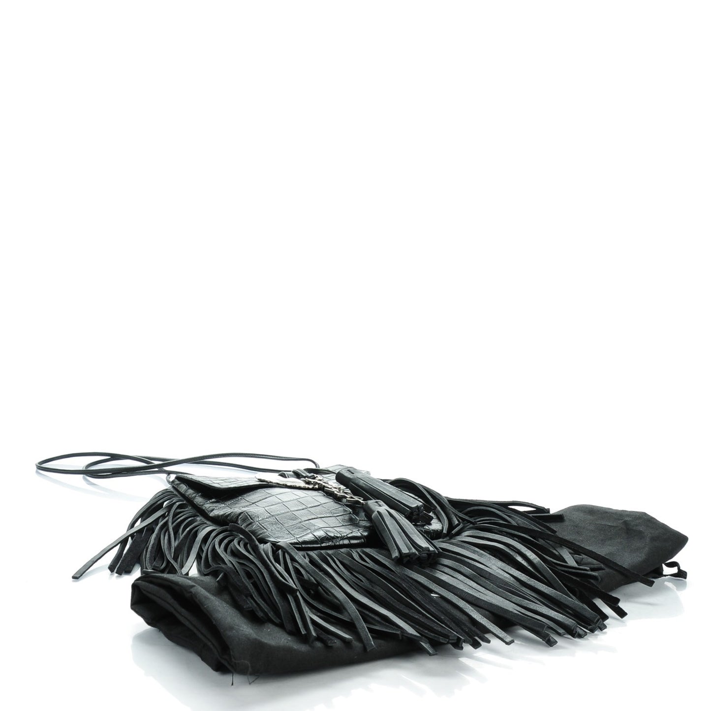 Calfskin Crocodile Embossed Anita Tassed Crossbody Bag Black