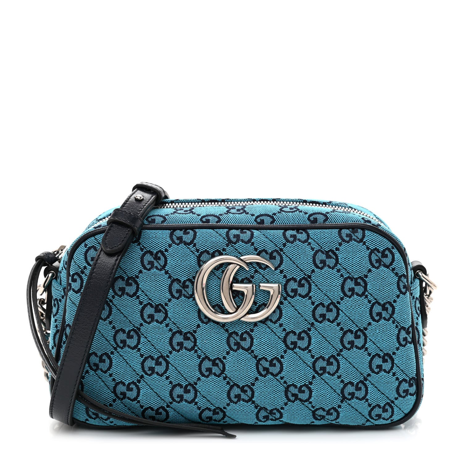 Gucci Monogram Multicolor Matelasse Diagonal Small GG Marmont Chain Shoulder Bag Light Blue 1 of 8
