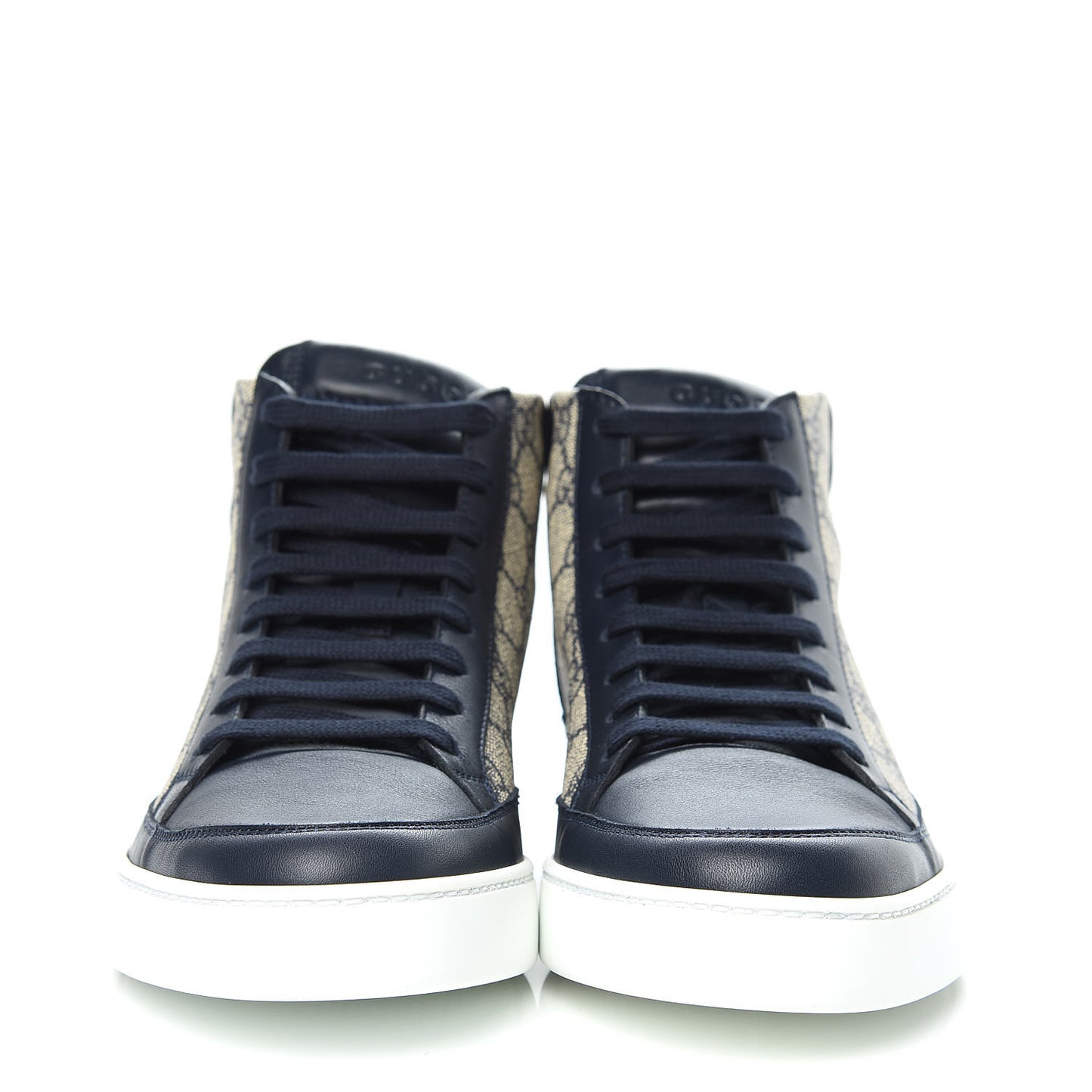 GG Supreme Monogram Calfskin Mens Hightop Sneakers 6 Beige Blue