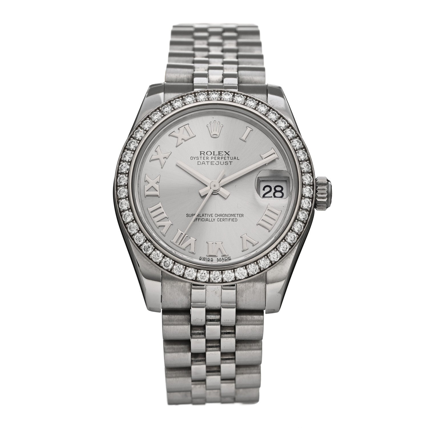 Rolex Stainless Steel 18K White Gold Diamond Bezel 31mm Oyster Perpetual Datejust Watch Silver Roman 178384 1 of 5