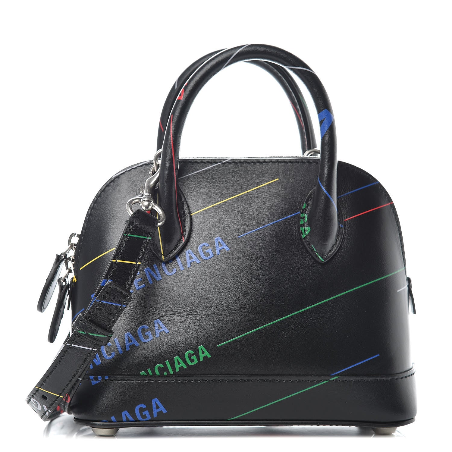 Balenciaga Calfskin Logo Print XXS Ville Top Handle Bag Black Multicolor 1 of 8