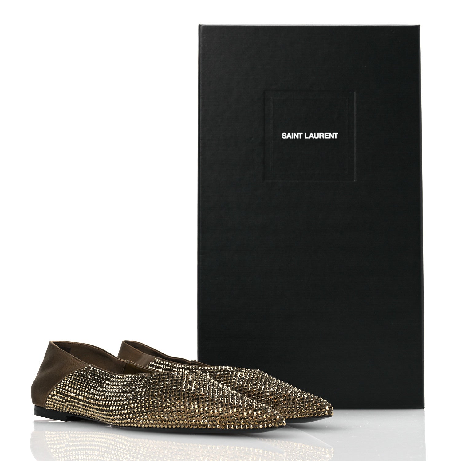 Saint Laurent Raso Seta Crystal Embellished Carolyn Mules 37 Kaki Starlight 37 Gold 11 of 11