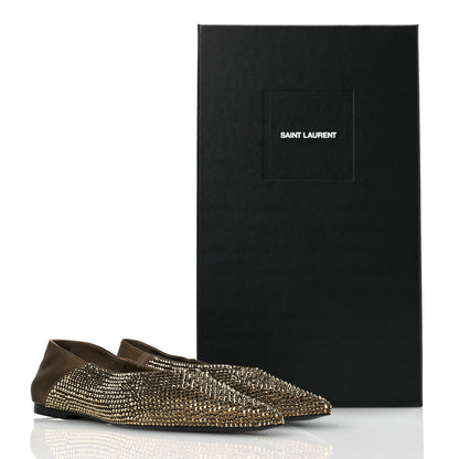Saint Laurent Raso Seta Crystal Embellished Carolyn Mules 37 Kaki Starlight 37 Gold 11 of 11