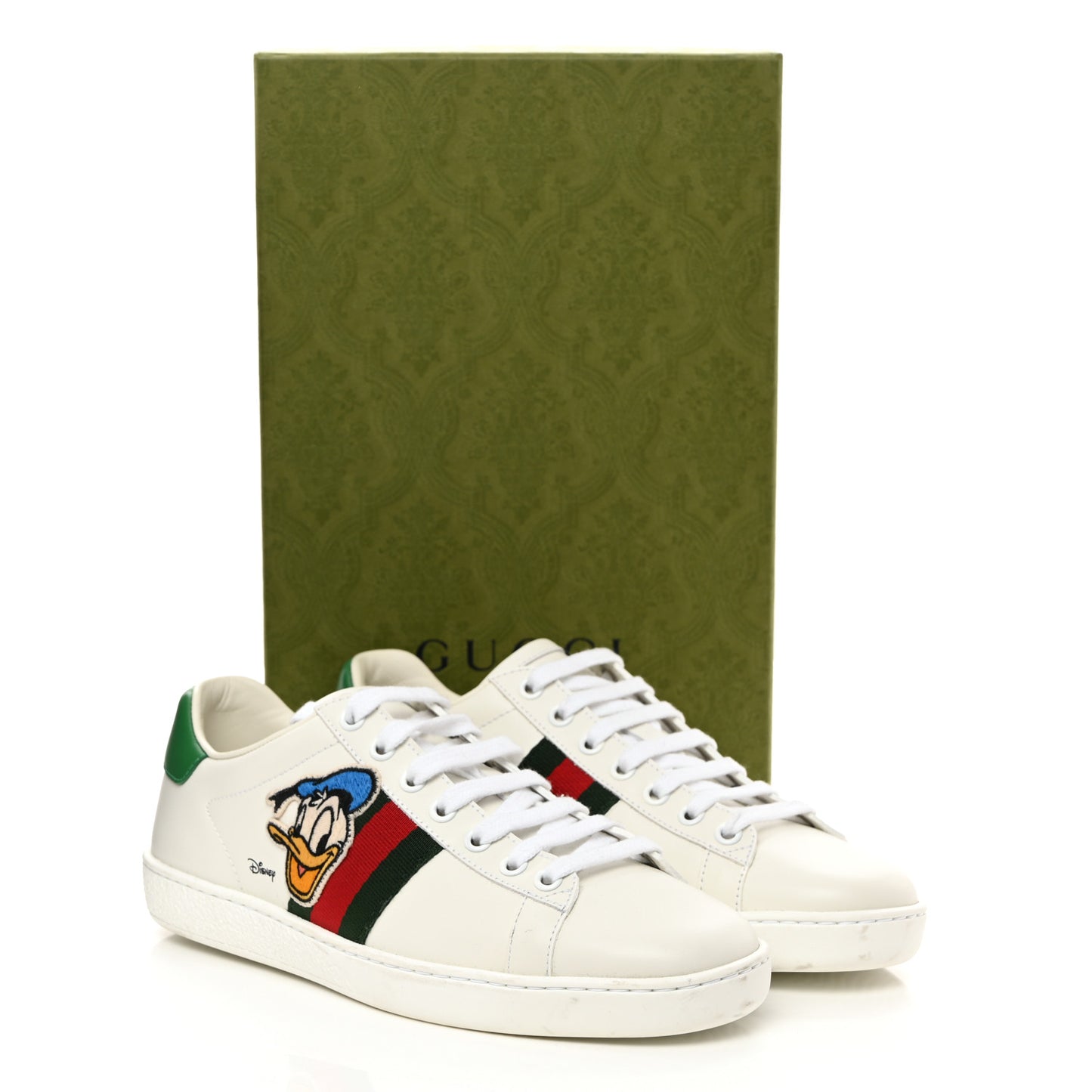 X DISNEY Calfskin Miro Soft Web Donald Duck Womens Ace Sneakers 36.5 White New Shamarock