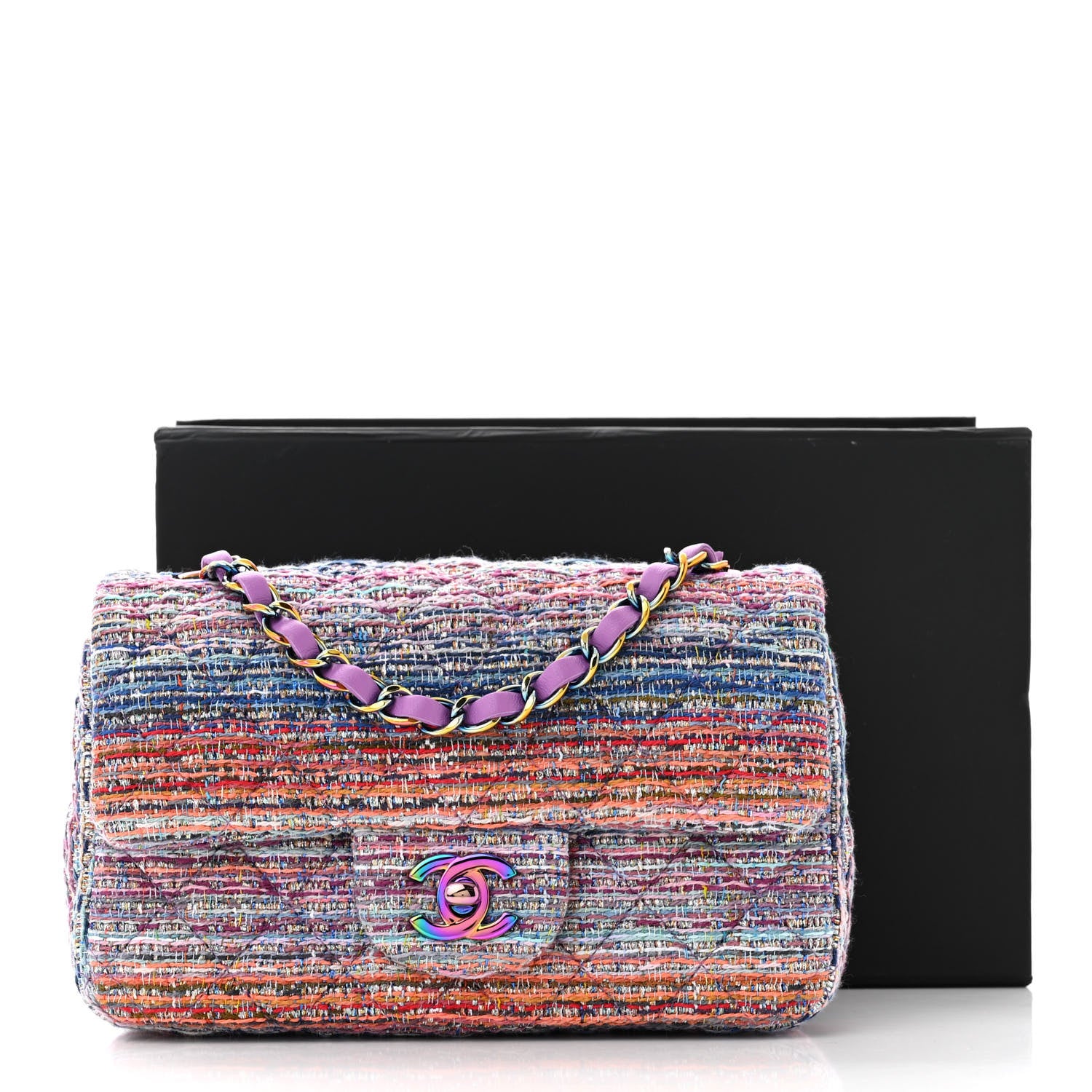 Chanel Tweed Quilted Mini Rectangular Flap Blue Pink Orange 11 of 11