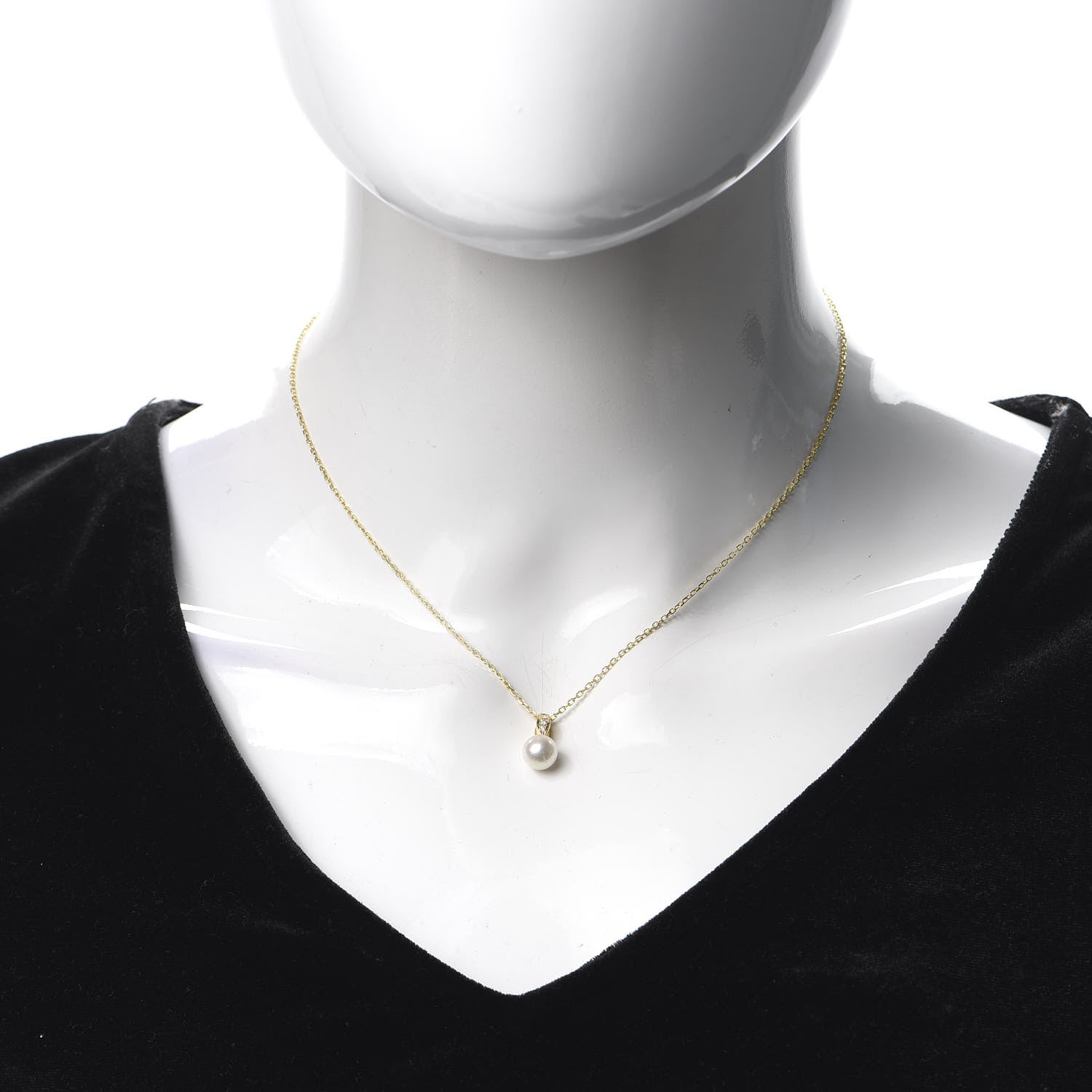 Mikimoto 18K Yellow Gold Diamond Akoya Pearl 7mm Drop Pendant Necklace 2 of 5