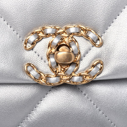 Chanel Metallic Goatskin Quilted Medium Chanel 19 Flap Silver 15 of 18