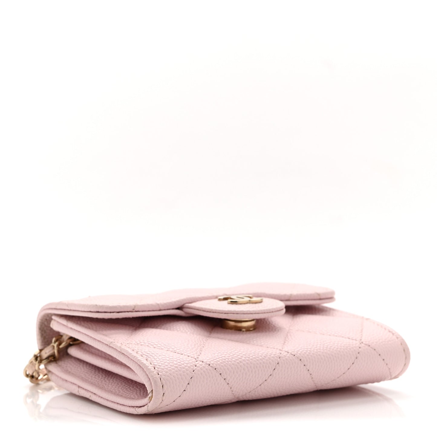 Caviar Quilted Flap Card Holder On Chain Pink