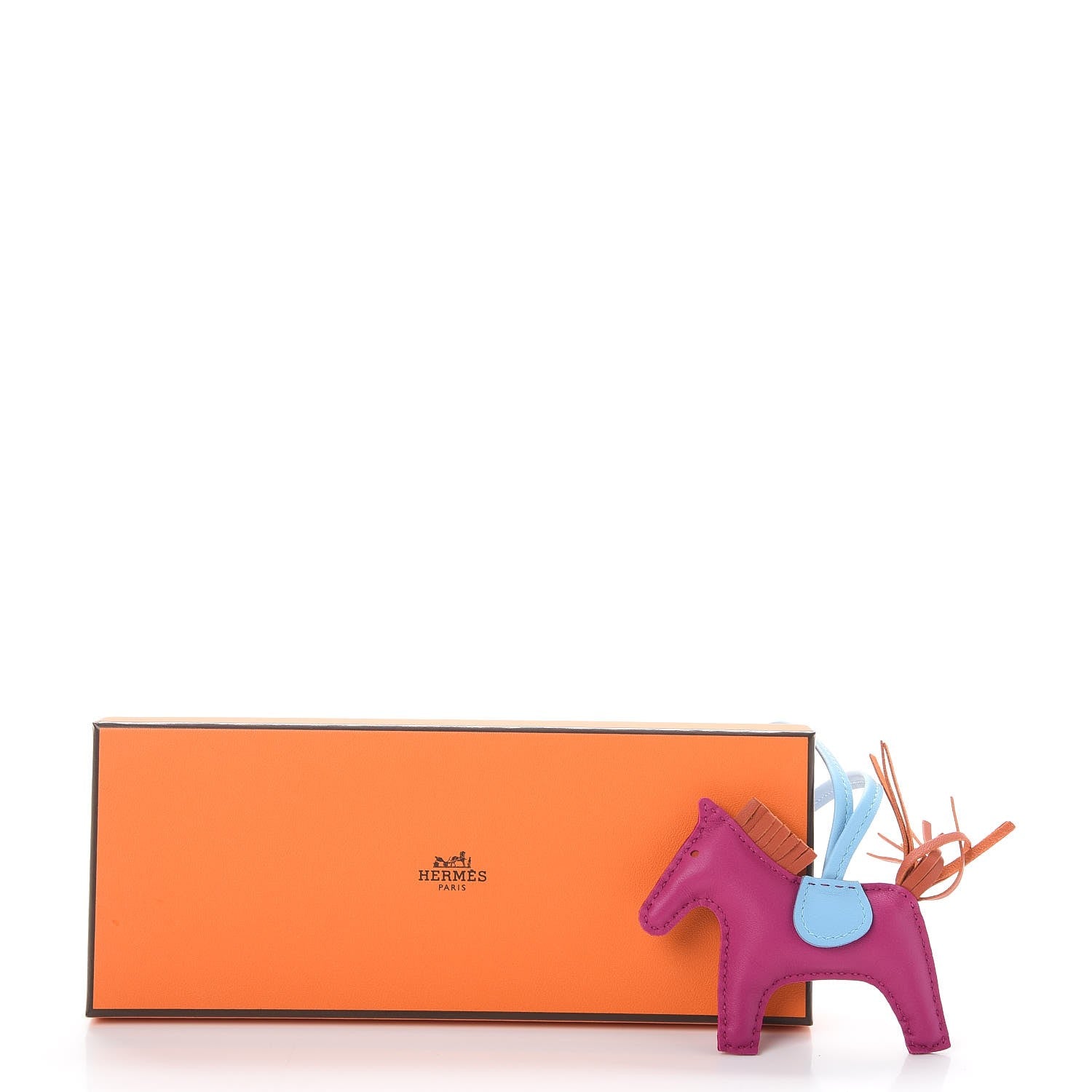 Hermes Milo Lambskin Grigri Rodeo Horse Bag Charm PM Rose Pourpre Cornaline Celeste 5 of 5