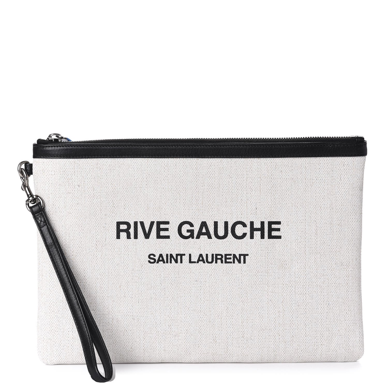 Saint Laurent Linen Canvas Rive Gauche Zipped Pouch Optic White 1 of 11