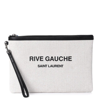 Saint Laurent Linen Canvas Rive Gauche Zipped Pouch Optic White 1 of 11
