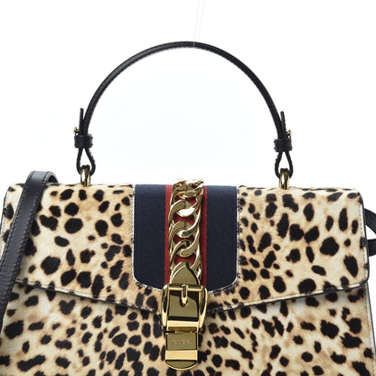 Gucci Calf Hair Leopard Print Medium Sylvie Top Handle Bag Naturale Black 10 of 10