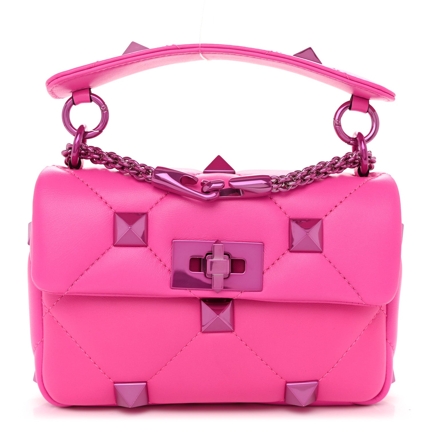 Valentino Garavani Nappa Lacquer Monochrome Small Roman Stud Shoulder Bag Pink PP 1 of 9