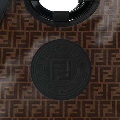 Fendi Glazed Fabric Vitello Century Plexiglass FF 1974 Stamp Patch Medium Runaway Shopper Tote Mogano Panna Black 8 of 12