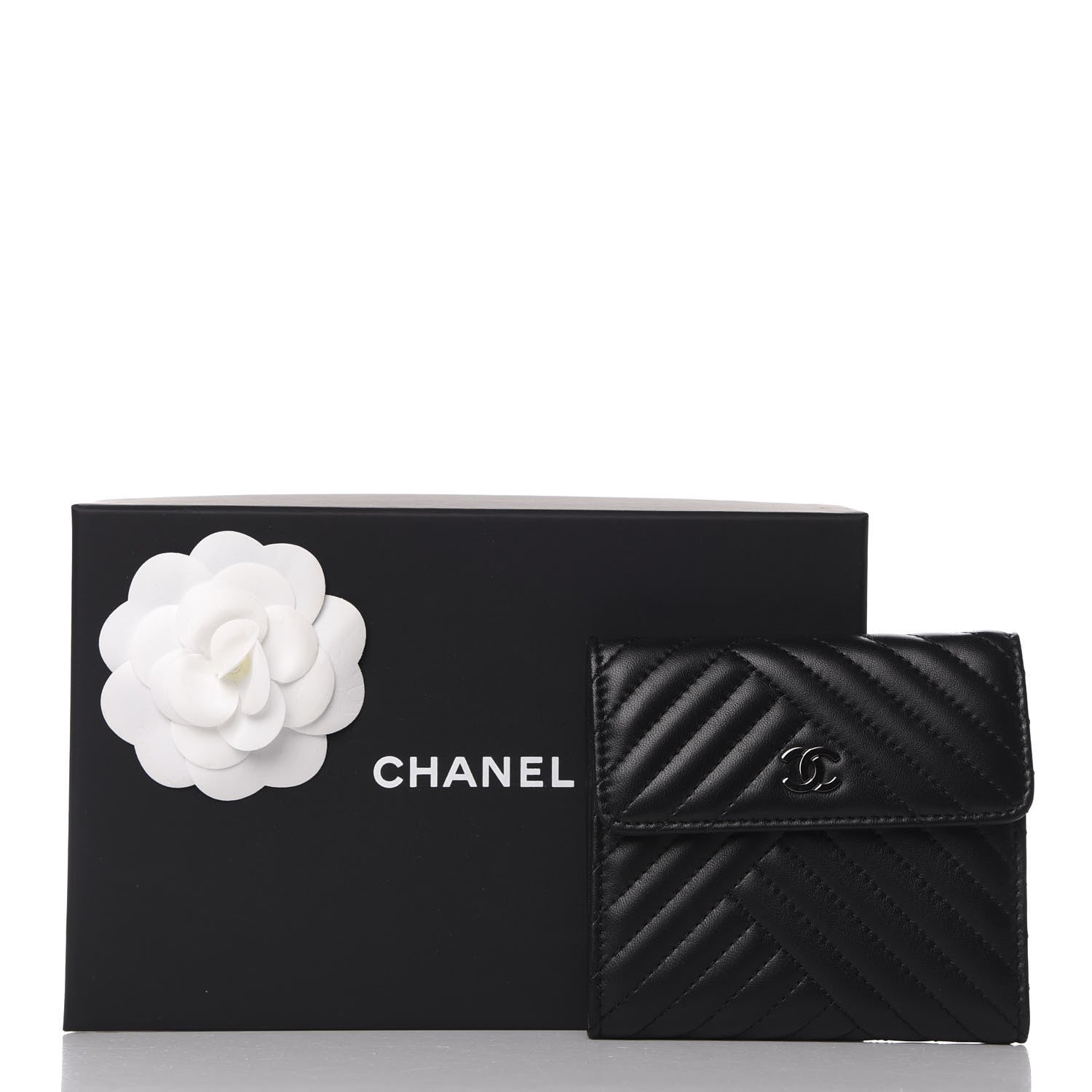 Chanel Lambskin Chevron Quilted Compact Flap Wallet Black 8 of 8