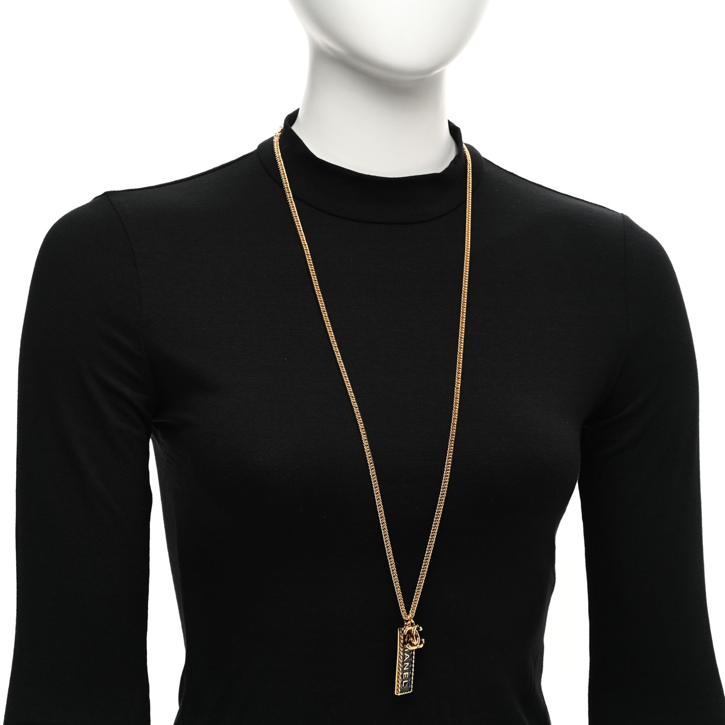 Metal Enamel Denim CC Logo Necklace Gold Blue