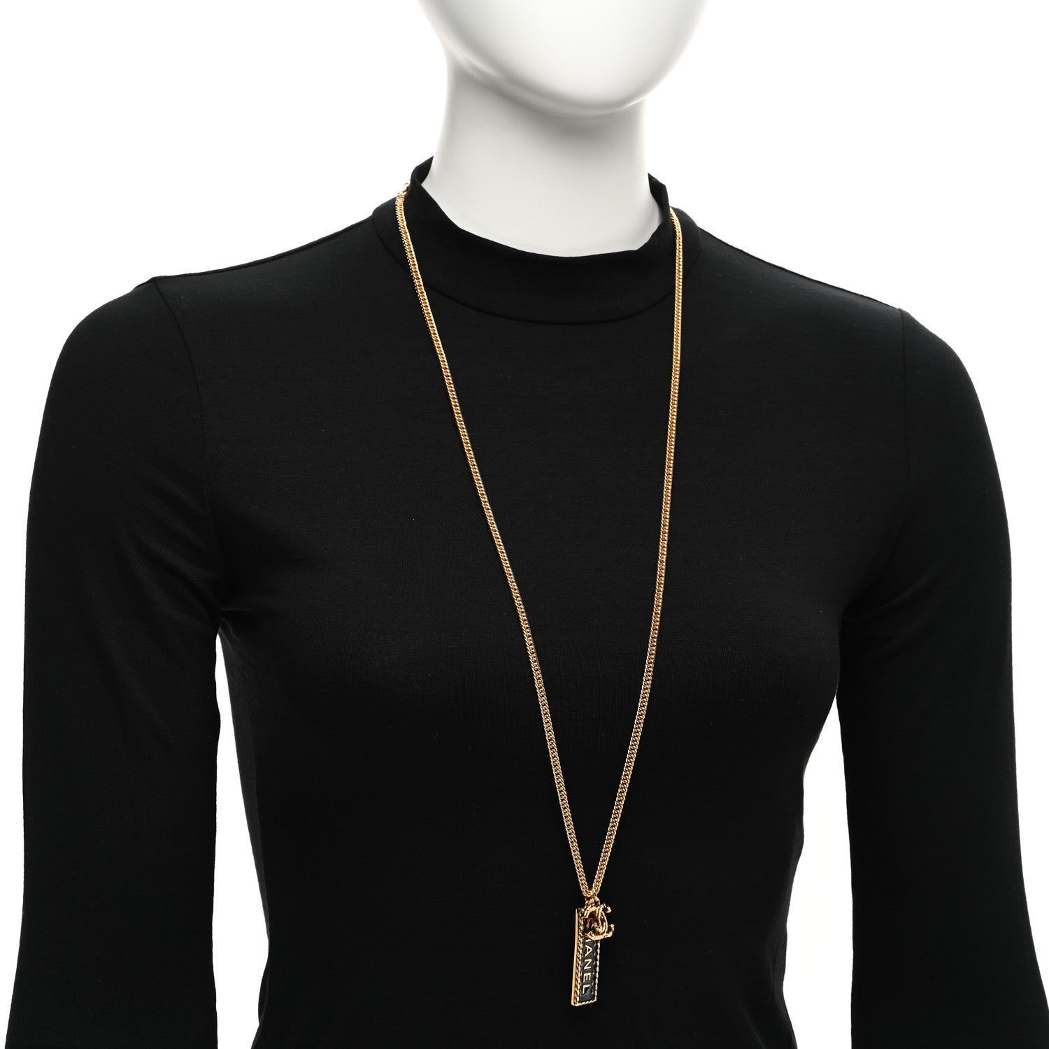 Chanel Metal Enamel Denim CC Logo Necklace Gold Blue 2 of 6