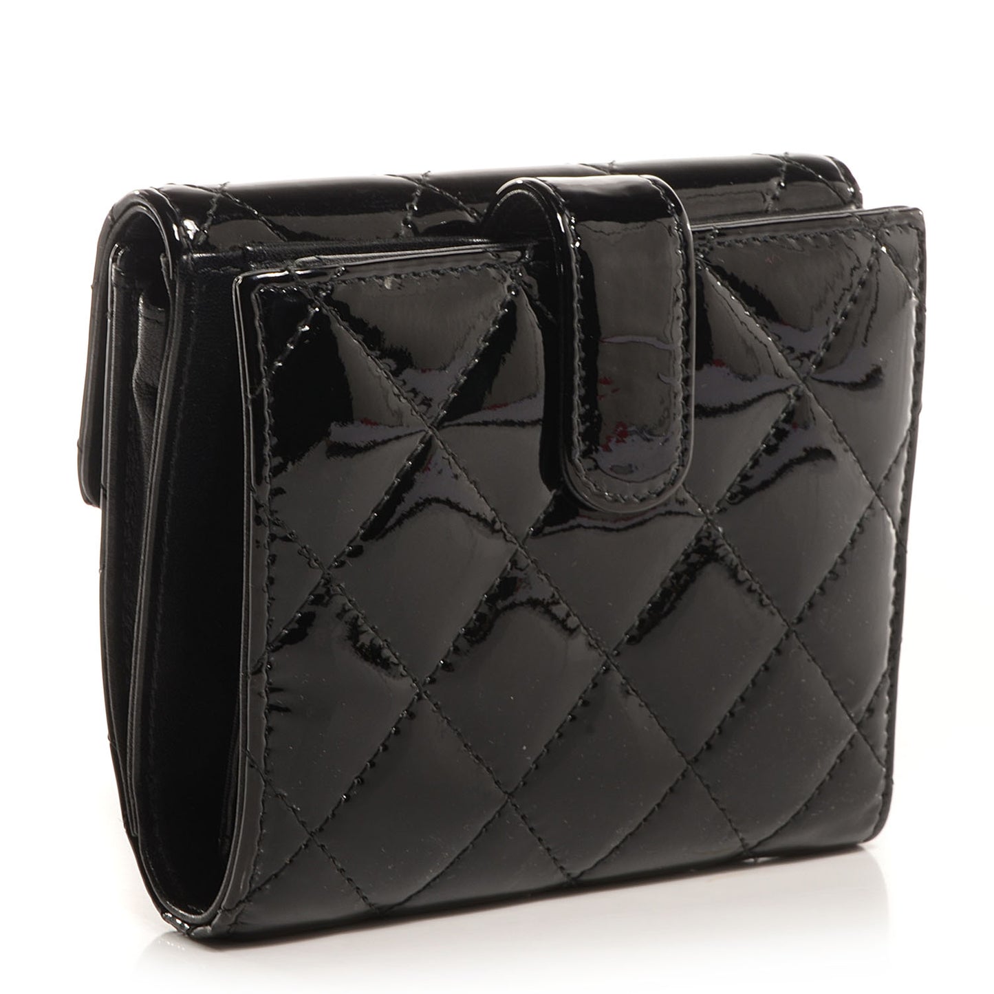Patent Quilted Brilliant French Wallet Black