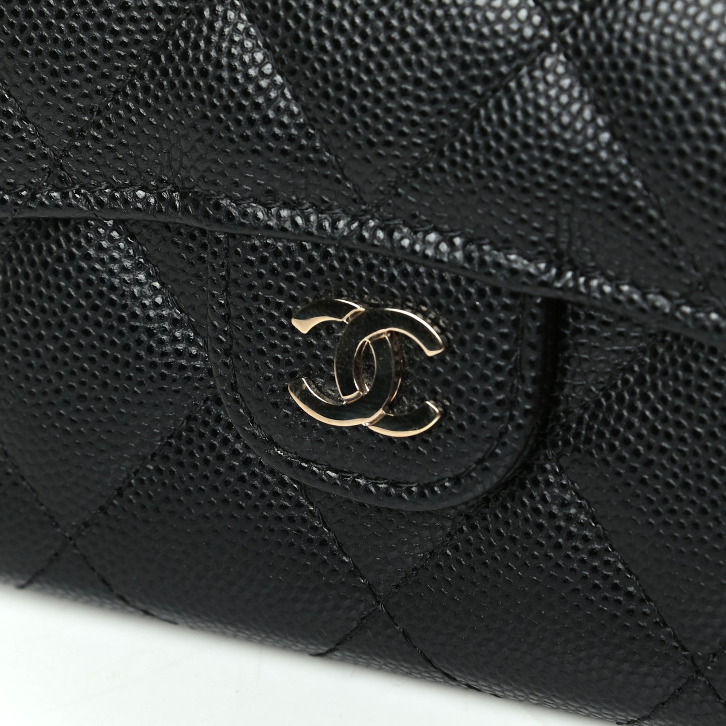 Caviar Quilted Flap Card Holder Wallet Black