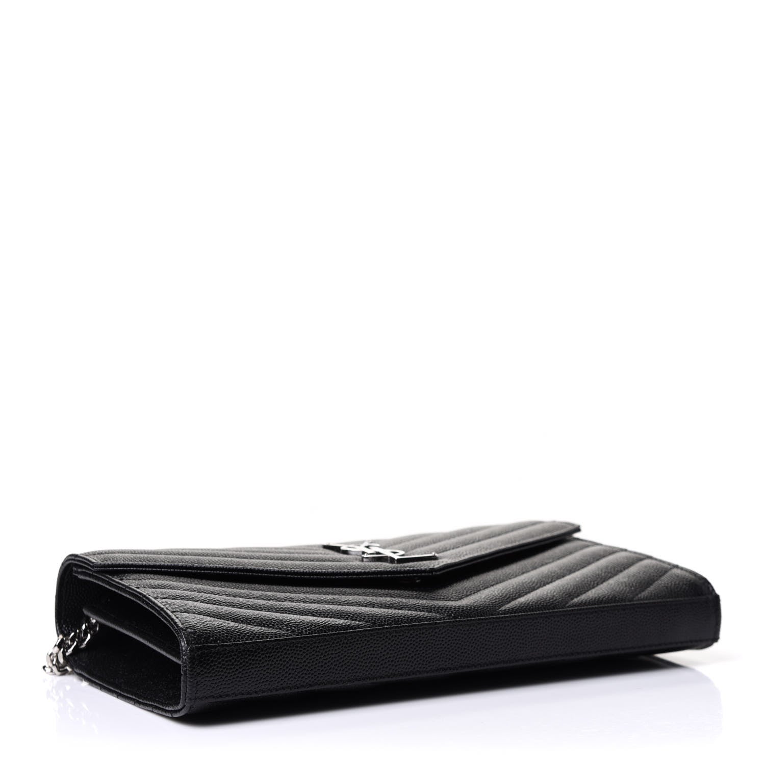 Saint Laurent Grain De Poudre Matelasse Chevron Monogram Chain Wallet Black 4 of 10