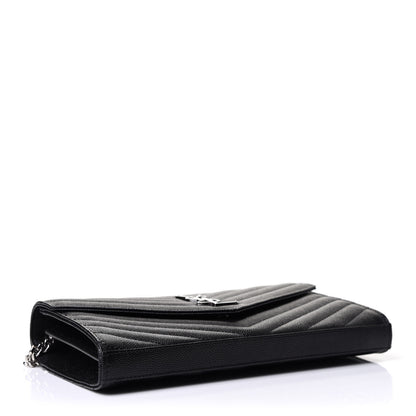 Saint Laurent Grain De Poudre Matelasse Chevron Monogram Chain Wallet Black 4 of 10