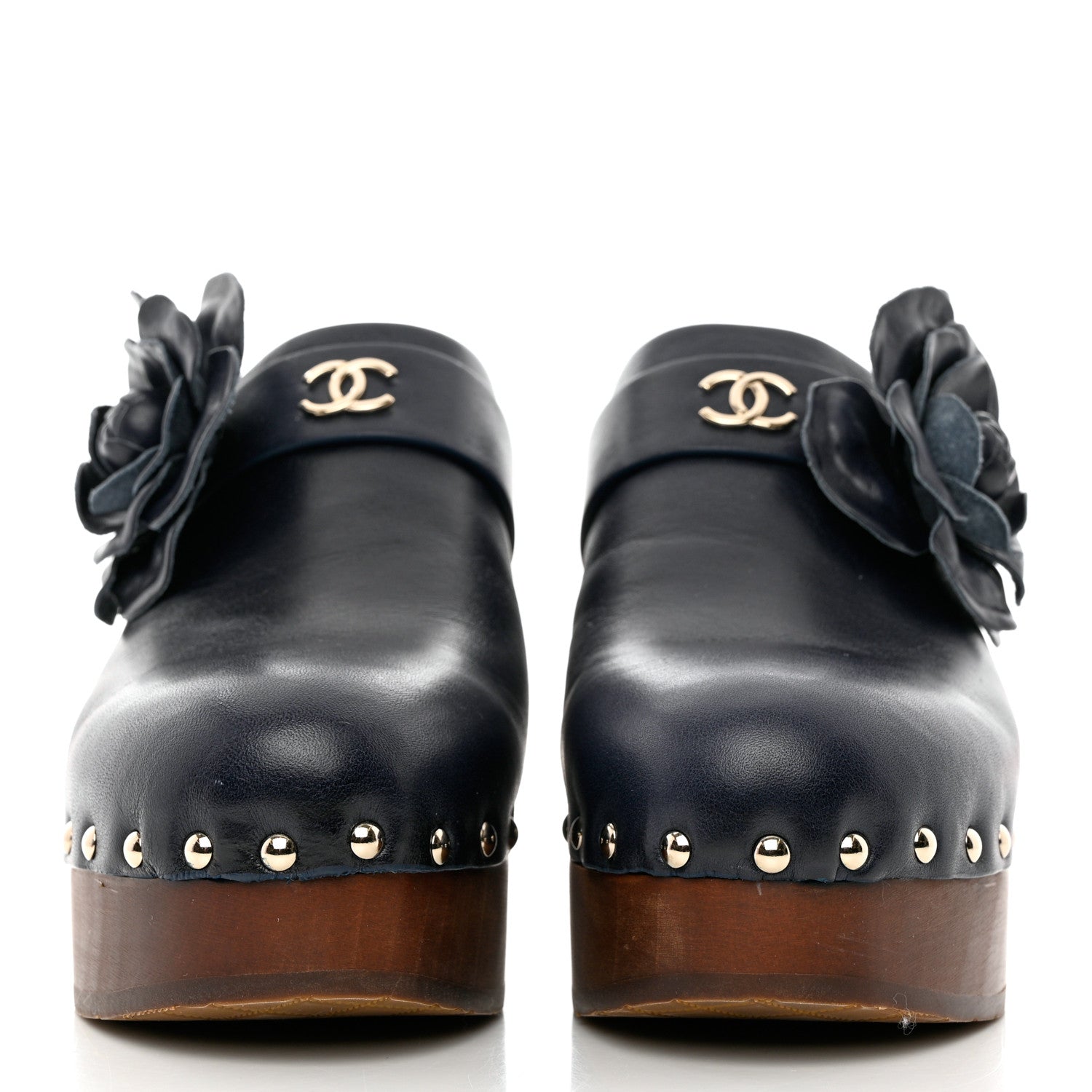 Chanel Calfskin Camellia Clogs 41 Navy 2 of 12