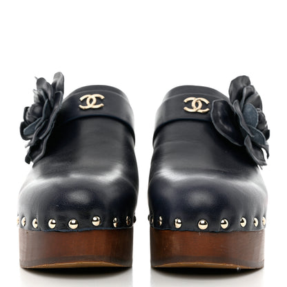 Chanel Calfskin Camellia Clogs 41 Navy 2 of 12