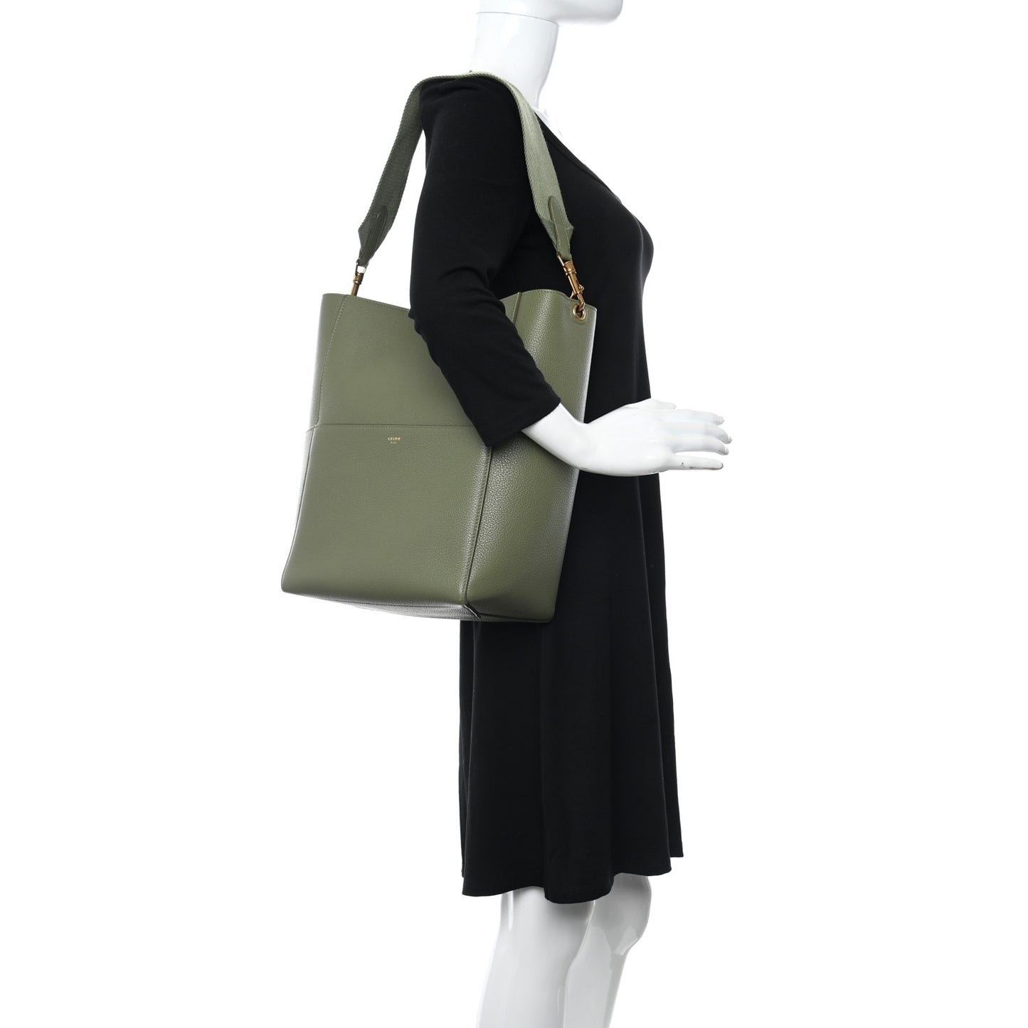 Soft Grained Calfskin Sangle Bucket Bag Light Khaki