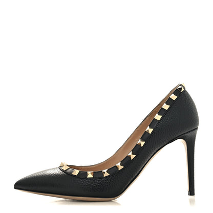 Valentino Garavani Pebbled Calfskin Rockstud 100mm Pumps 39.5 Black 1 of 7