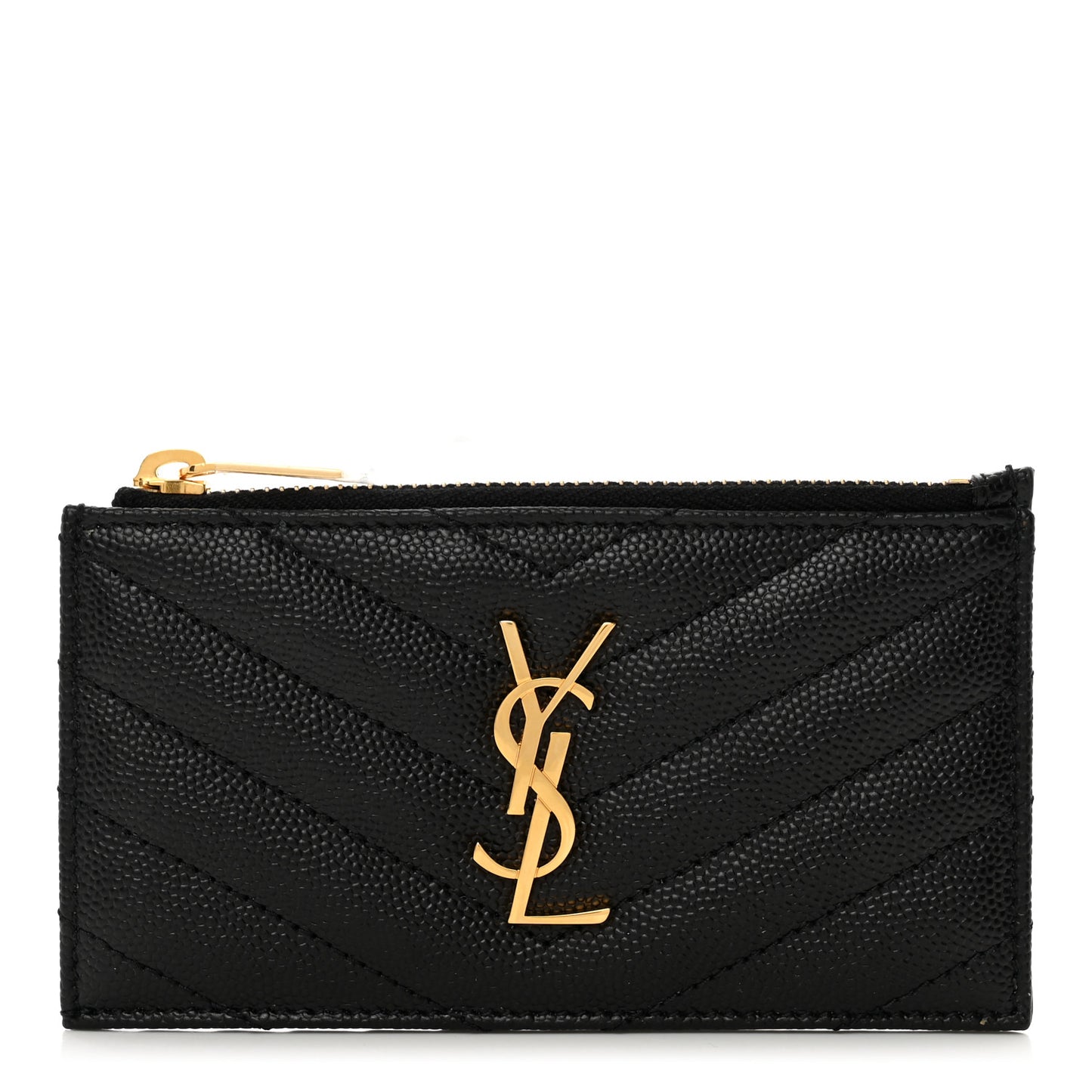 Grain De Poudre Matelasse Chevron Monogram Fragments Zippered Card Case Black