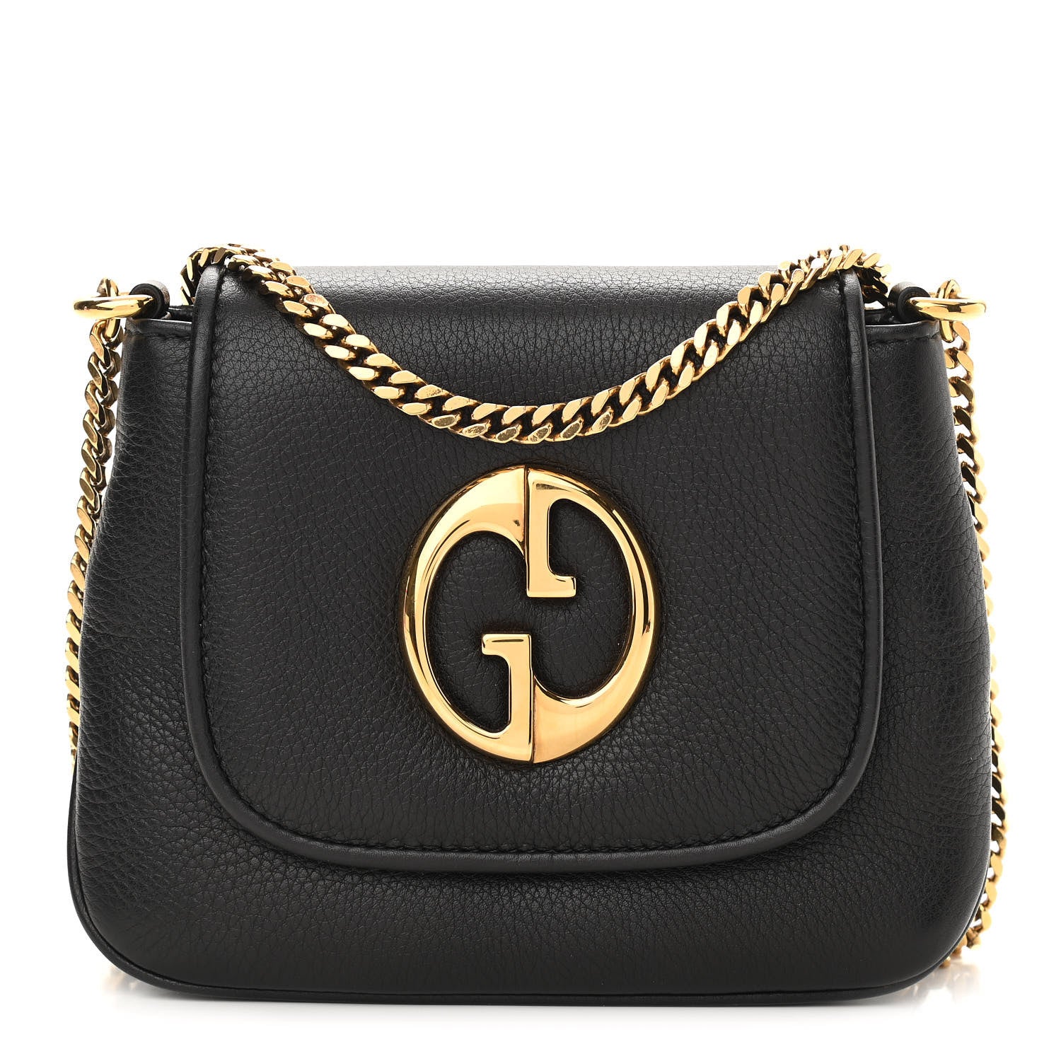 Gucci Pebbled Calfskin Small 1973 Chain Shoulder Bag Black 1 of 12