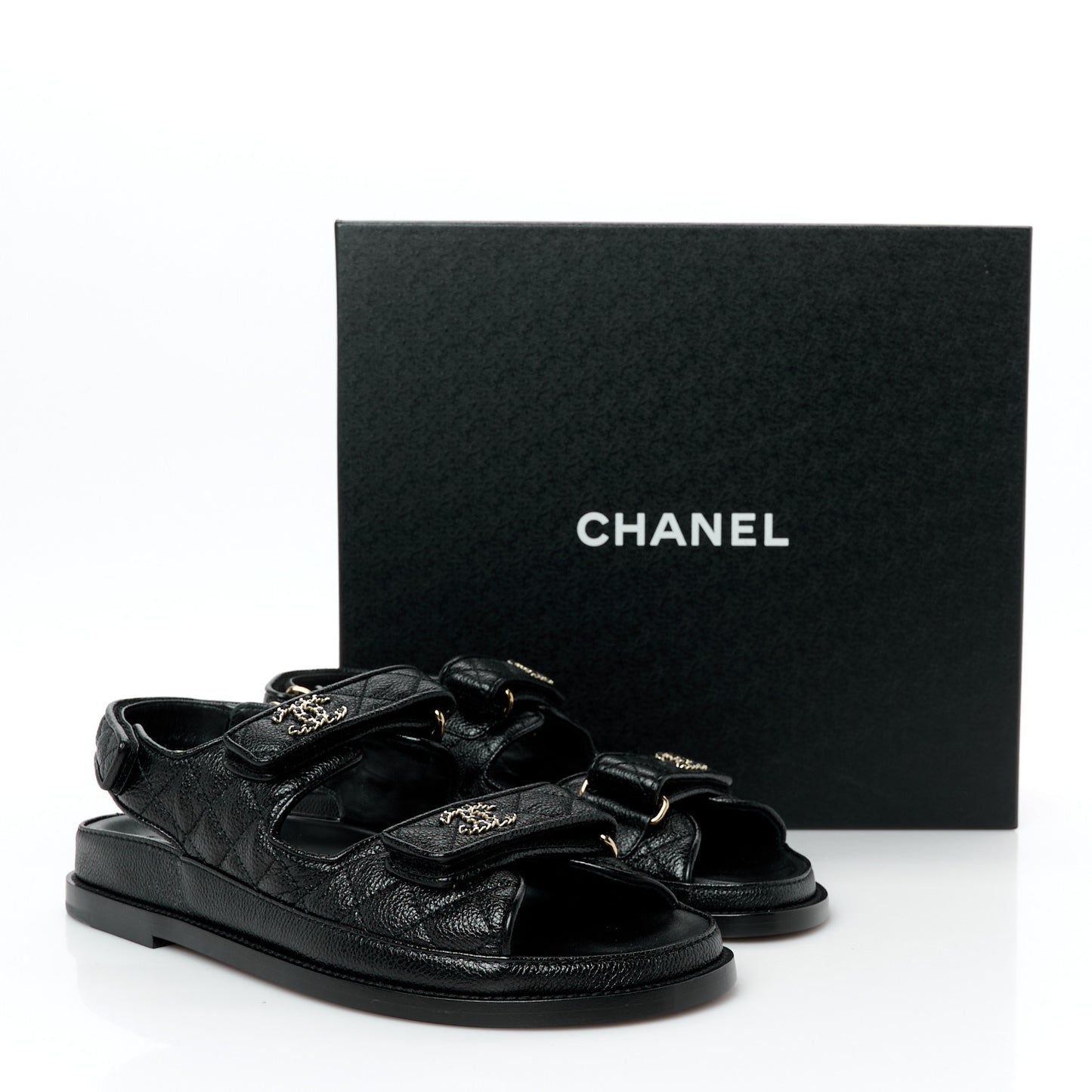 Grained Calfskin Velcro Dad Sandals 39 Black