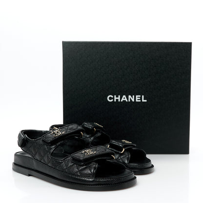 Chanel Grained Calfskin Velcro Dad Sandals 39 Black 9 of 9