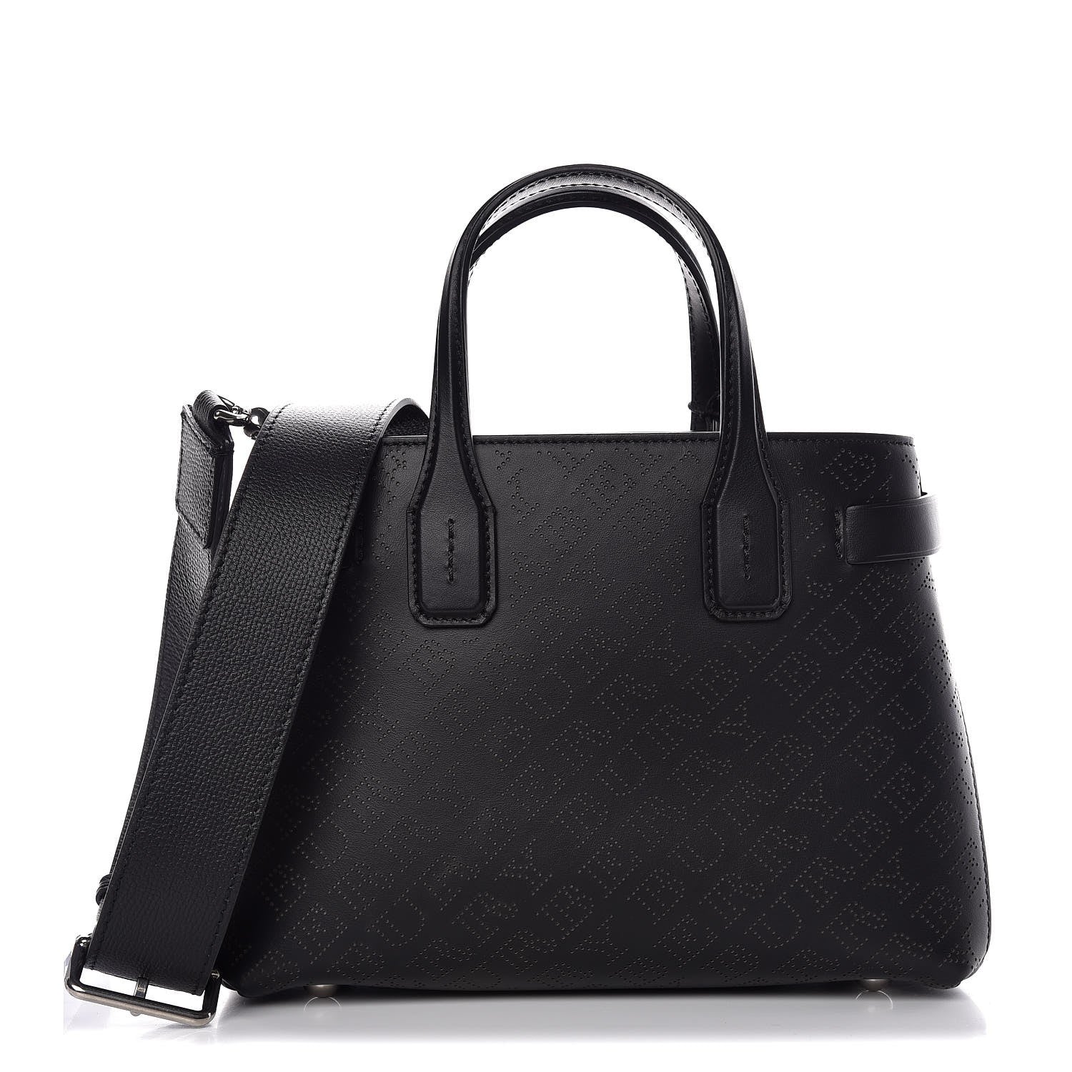 Burberry Calfskin Perforated Small Banner Tote Black 1 of 9