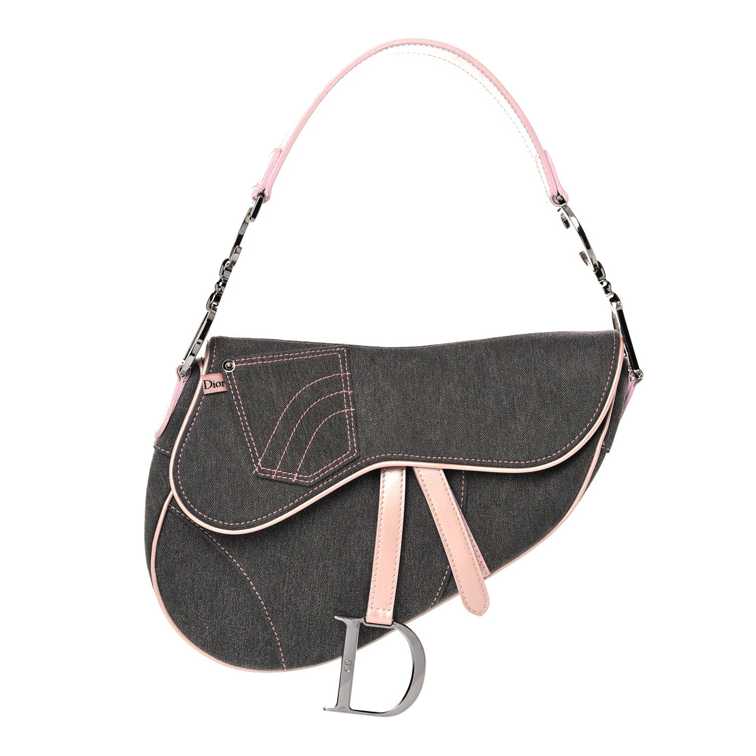 Christian Dior Patent Denim Jeans Saddle Bag Grey Pink 969309