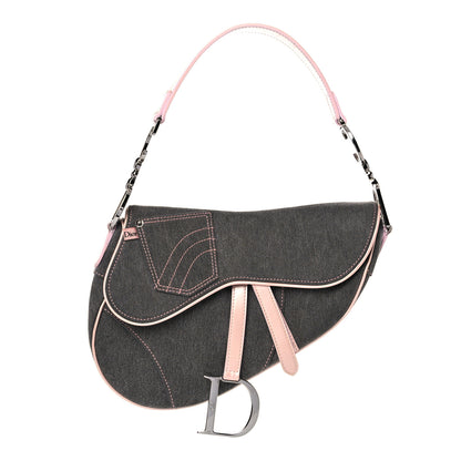 Christian Dior Patent Denim Jeans Saddle Bag Grey Pink 1 of 14