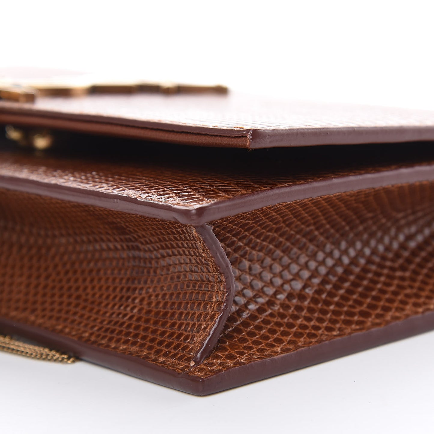 Lizard Kate Monogram Tassel Chain Wallet Cognac