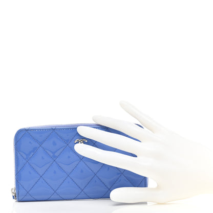 Chanel Patent Quilted Small Zip Around Wallet Blue 2 of 9