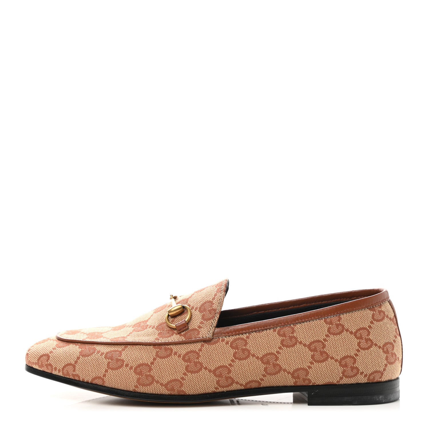 Gucci Canvas GG Monogram Horsebit Womens Jordaan Loafers 38 Beige Ruggine Rust 1 of 9