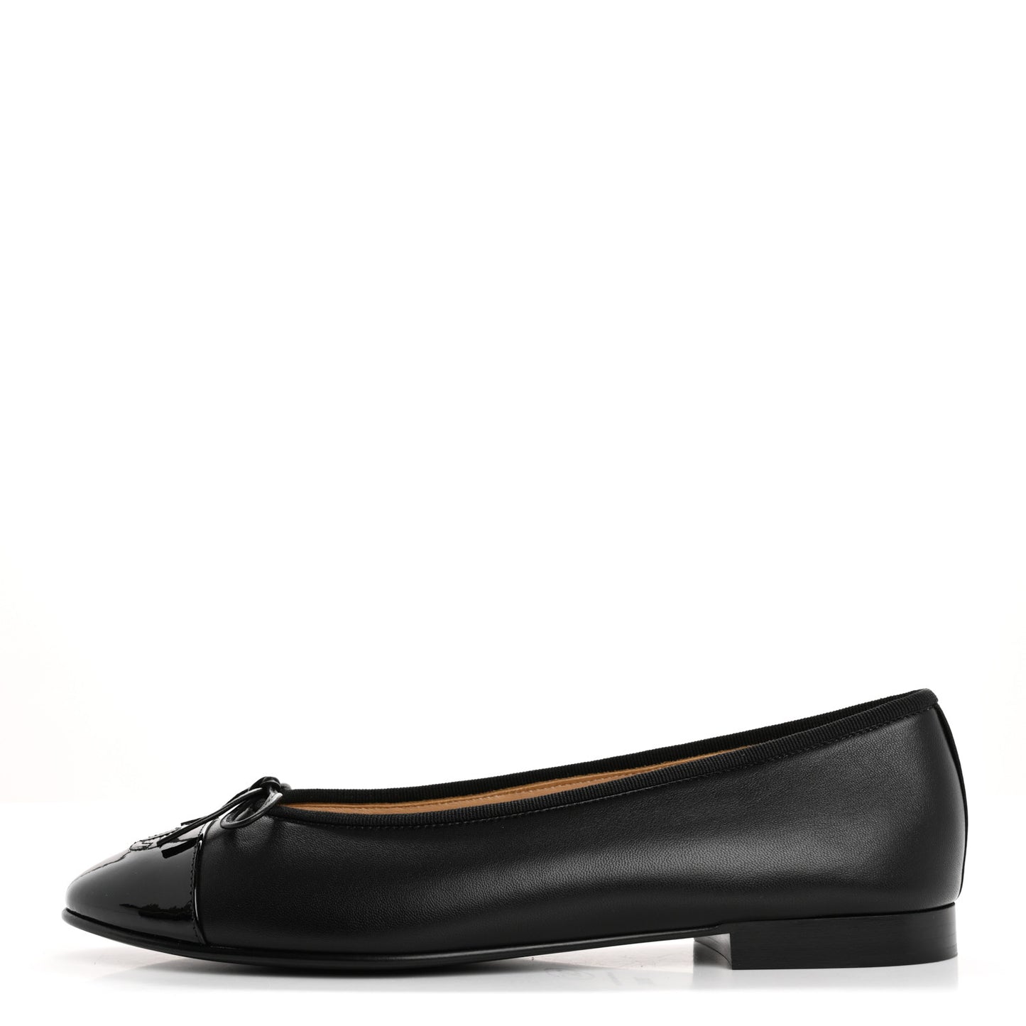 Lambskin Patent Cap Toe Ballerina Flats 39.5 Black