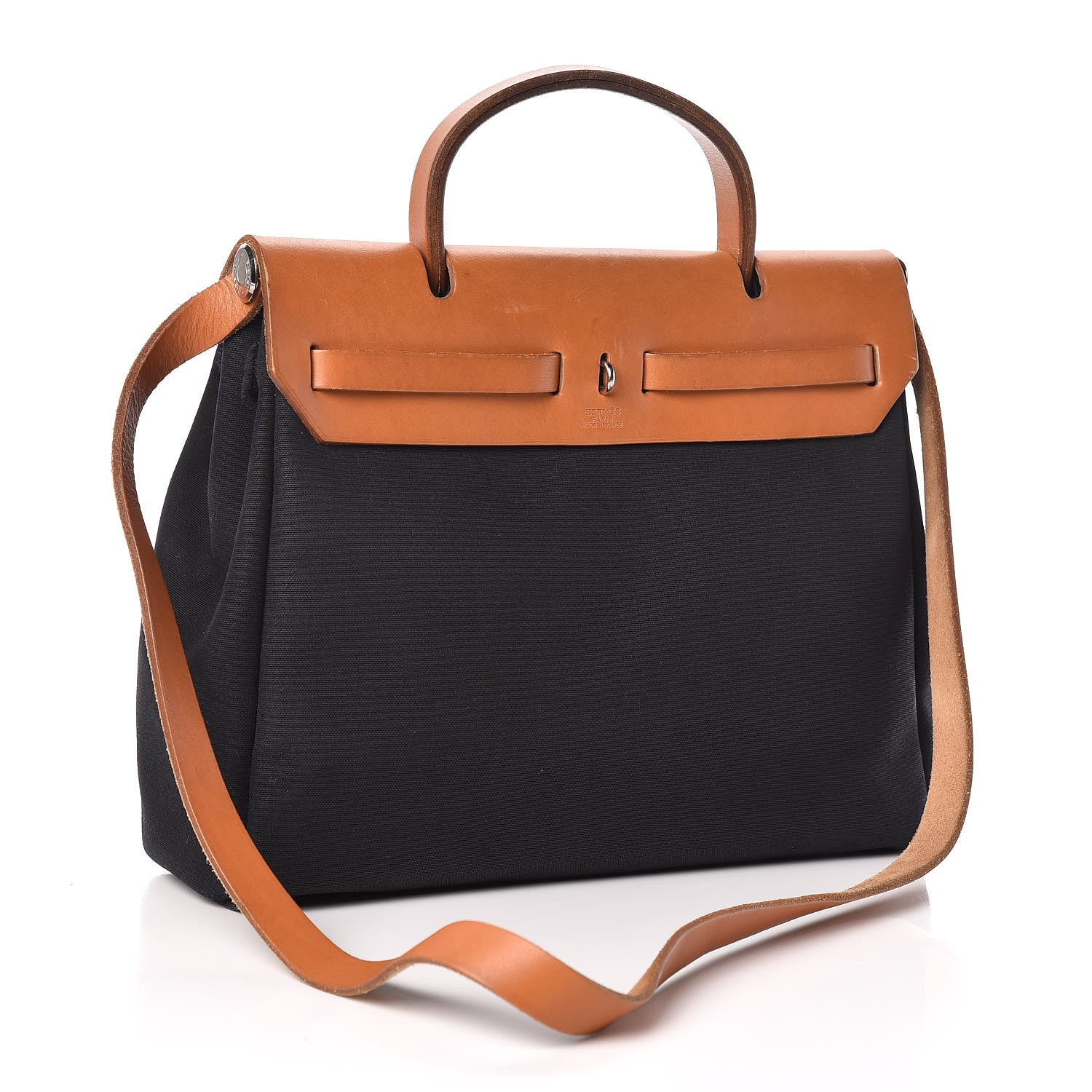 Hermes Toile Vache Calfskin Herbag 30 PM Black Natural 4 of 16